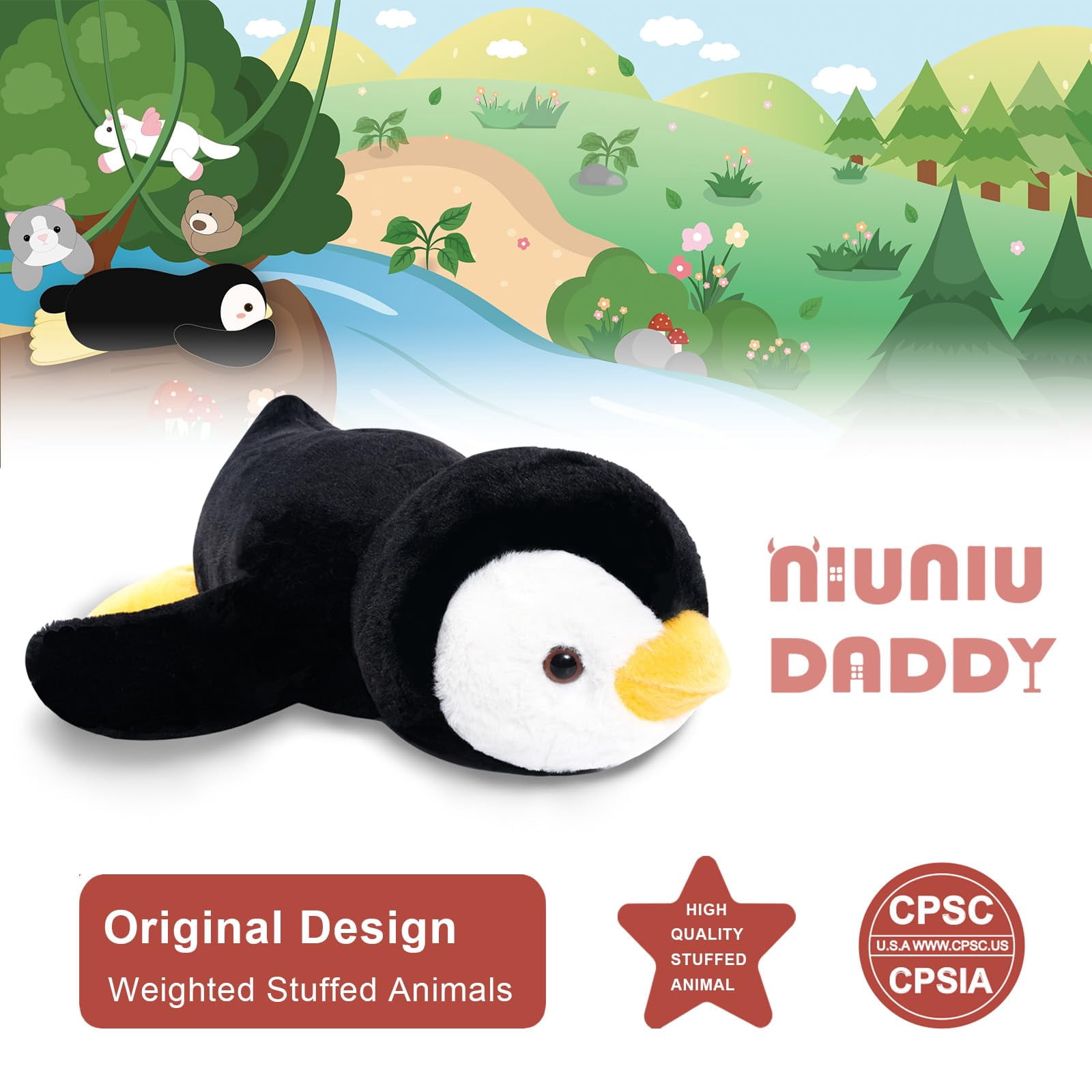 Niuniu Daddy Weighted Penguin Stuffed Animal - 20"Large Plush Toy, 3.3-Pound Weighted Plushie Body Pillow with Soft Faux Fur, Gift for Baby, Kids & Adults, Birthday Gift