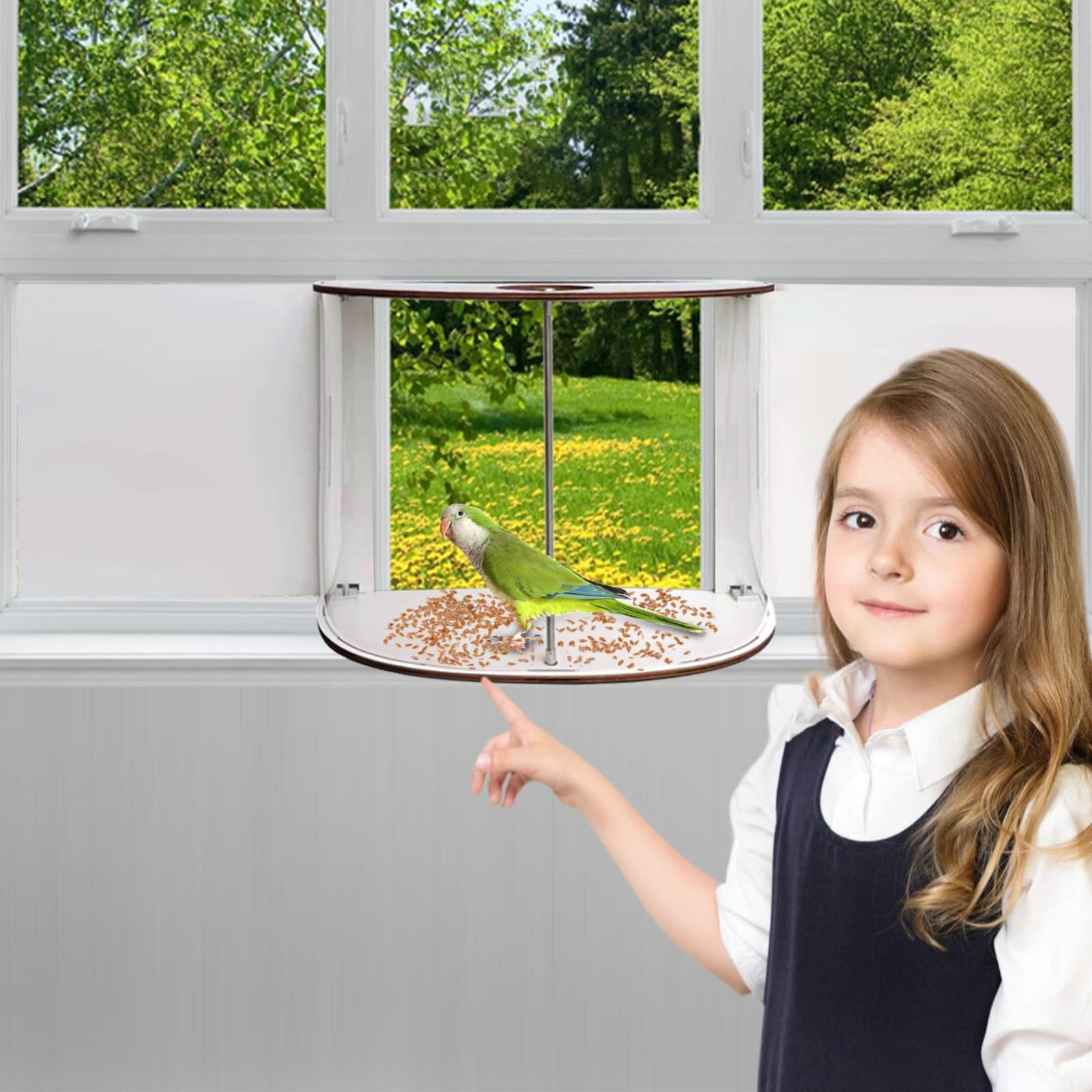 Hezzwei 180° Clear View Window Bird Feeder, White