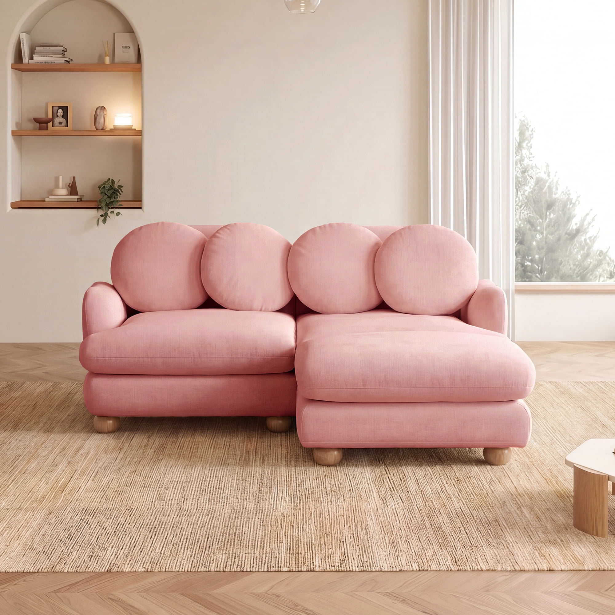 68" 3 Seater Chenille Loveseat Modular Sectional Sofa Couch with 4 Throw Pillows and Ottoman