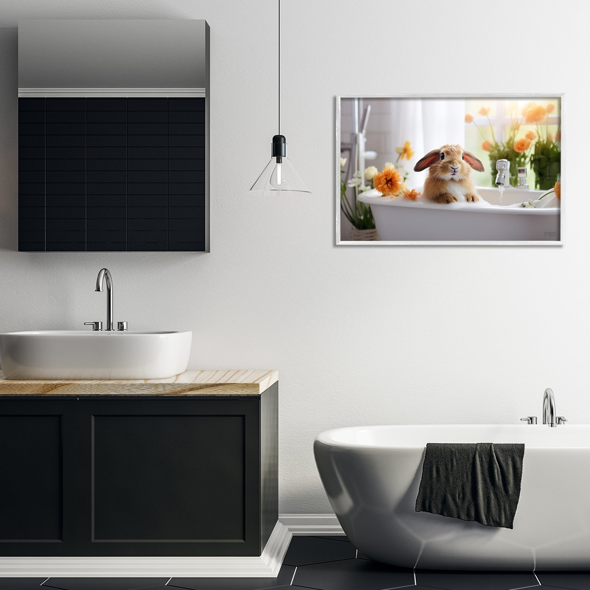 Stupell Industries Bathing Baby Bunny Typography Painting White Framed Art Print Wall Art, 30 x 20