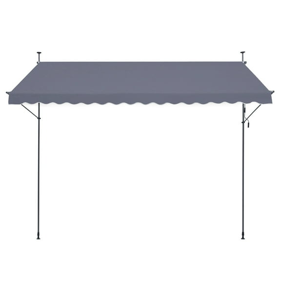 KFFKFF 157 x 47" Retractable Patio Awning, Manual Sunshade Canopy with Crank Handle, Height Adjustable 86 to 122 in, Dark Gray, Ideal for Outdoor Patio, Balcony, Yard