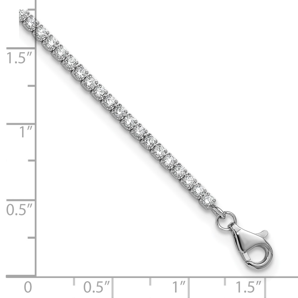 Sterling Silver Rhodium-plated 2mm CZ 9 inch Plus 0.75 inch Extender - Total 9.75inch Anklet