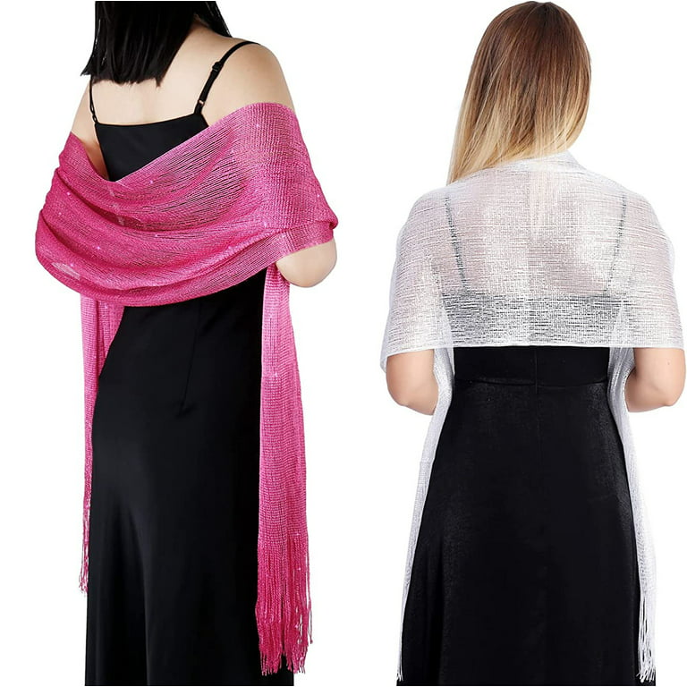 12 Pcs Shawls and Wraps for Evening Dresses Women's Wedding Scarf Fringe  Dress Cover up Formal Silver Evening Wrap for Wedding Evening Party  Supplies