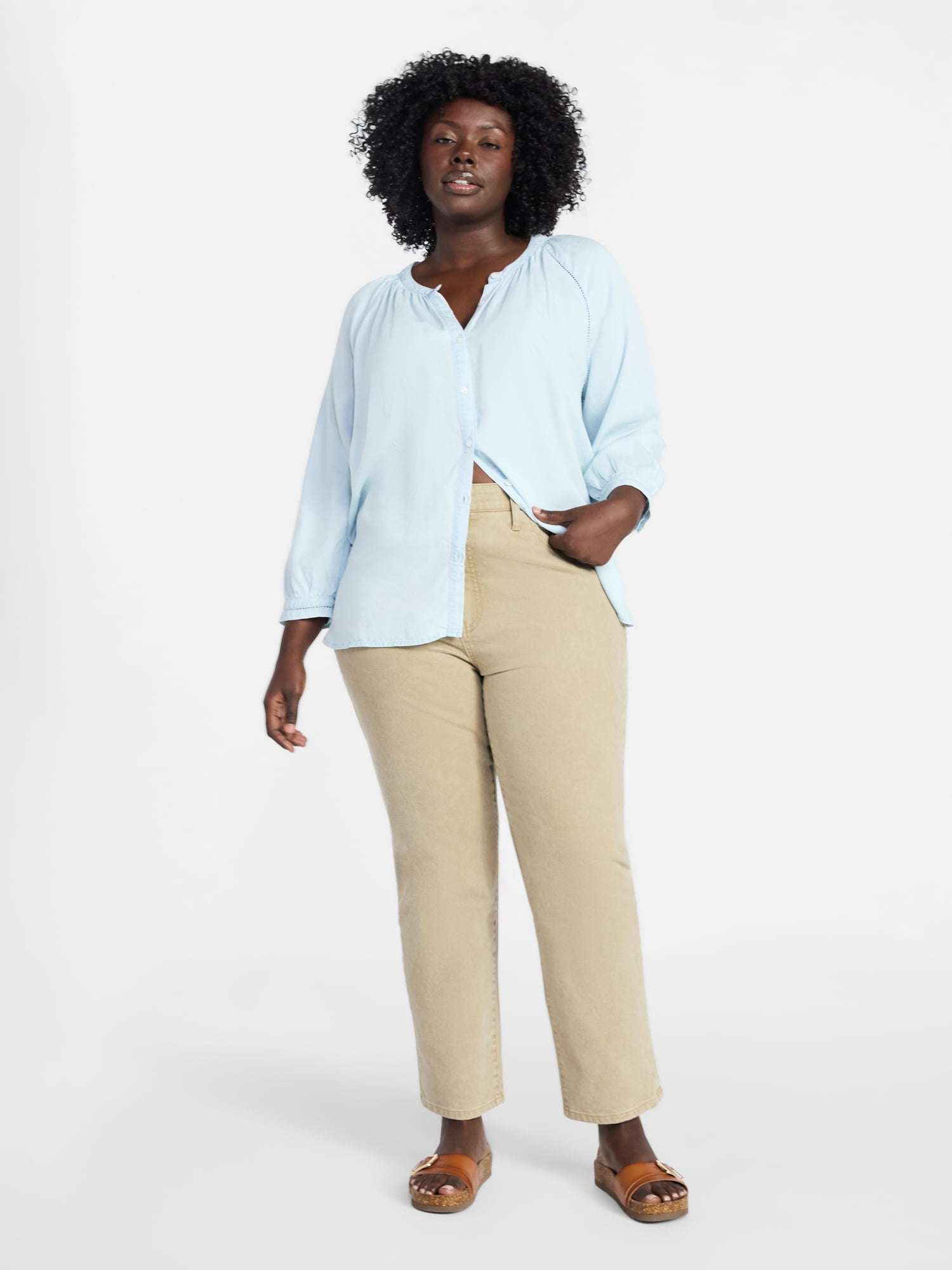 Terra & Sky Women's Plus Signature High Rise Straight Leg Jeans with Control Panel, Sizes 16W-28W