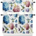 thumbnail image 2 of 3 Piece Curtains Tiers and Valances Set, Hummingbird Hydrangea Vintage Watercolor Floral Print Flower Bird Rod Pocket Short Window Treatment Tiers Curtains Panel and Valance for Cafe Bathroom Kitchen, 2 of 6