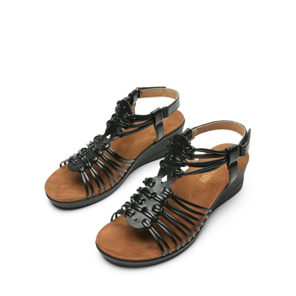 Wedge Sandal for Women Summer Casual Boho Sandals Elastic Ankle Strap Platform Sandal Shoes