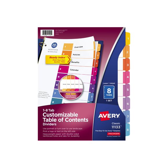 Avery Customizable Table of Contents - Divider - 8 parts - pre-printed: 1-8 - tabbed