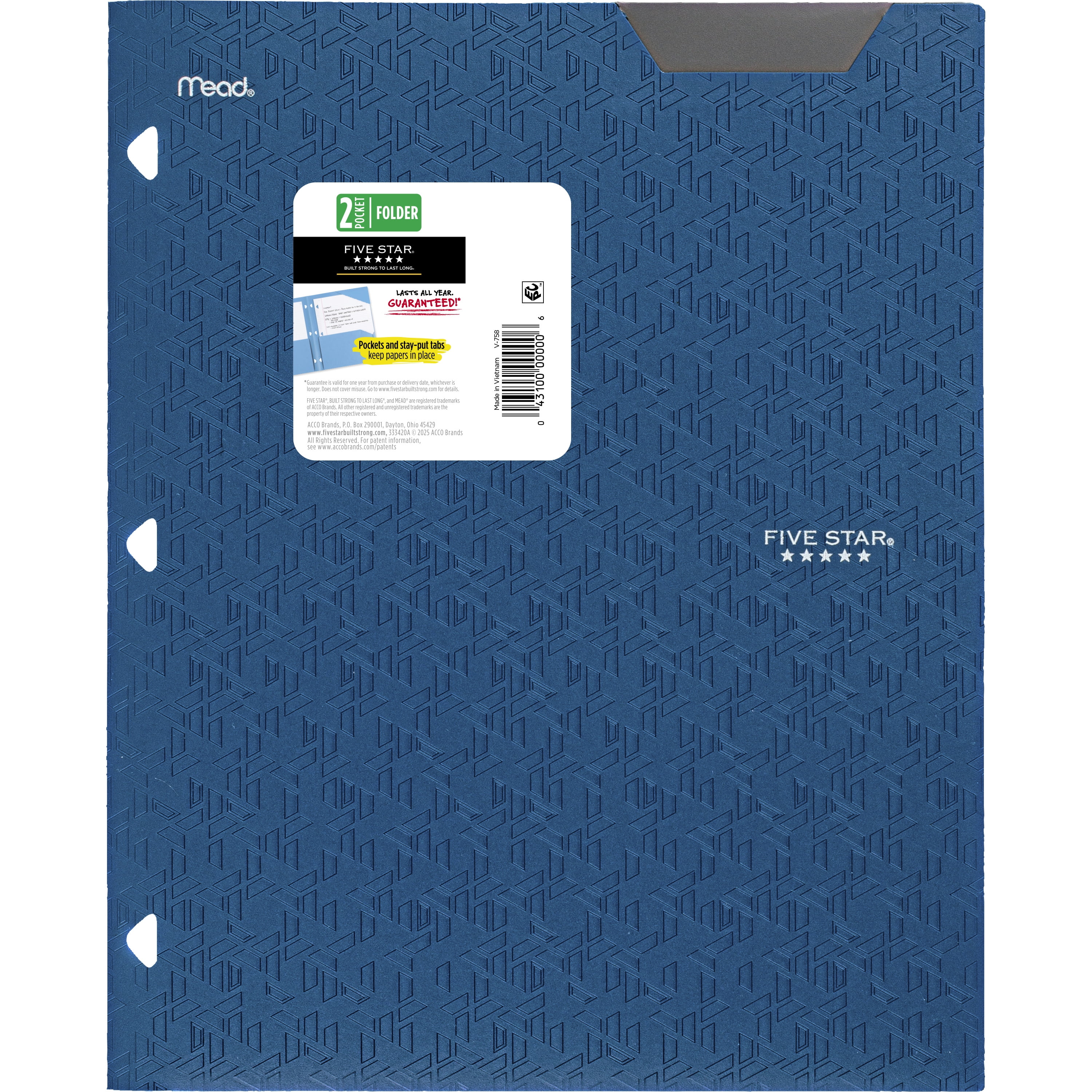 (2 pack) Five Star 2-Pocket Stay-Put Plastic Folder, Pacific Blue (333420A-WMT22)