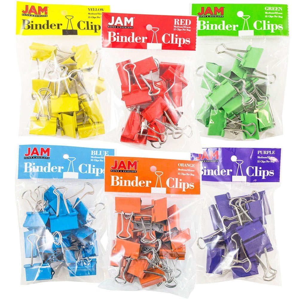 JAM Paper Colorful Binder Clips, Medium, 1 1/4 inch, Multicolor, 6 Packs of 15