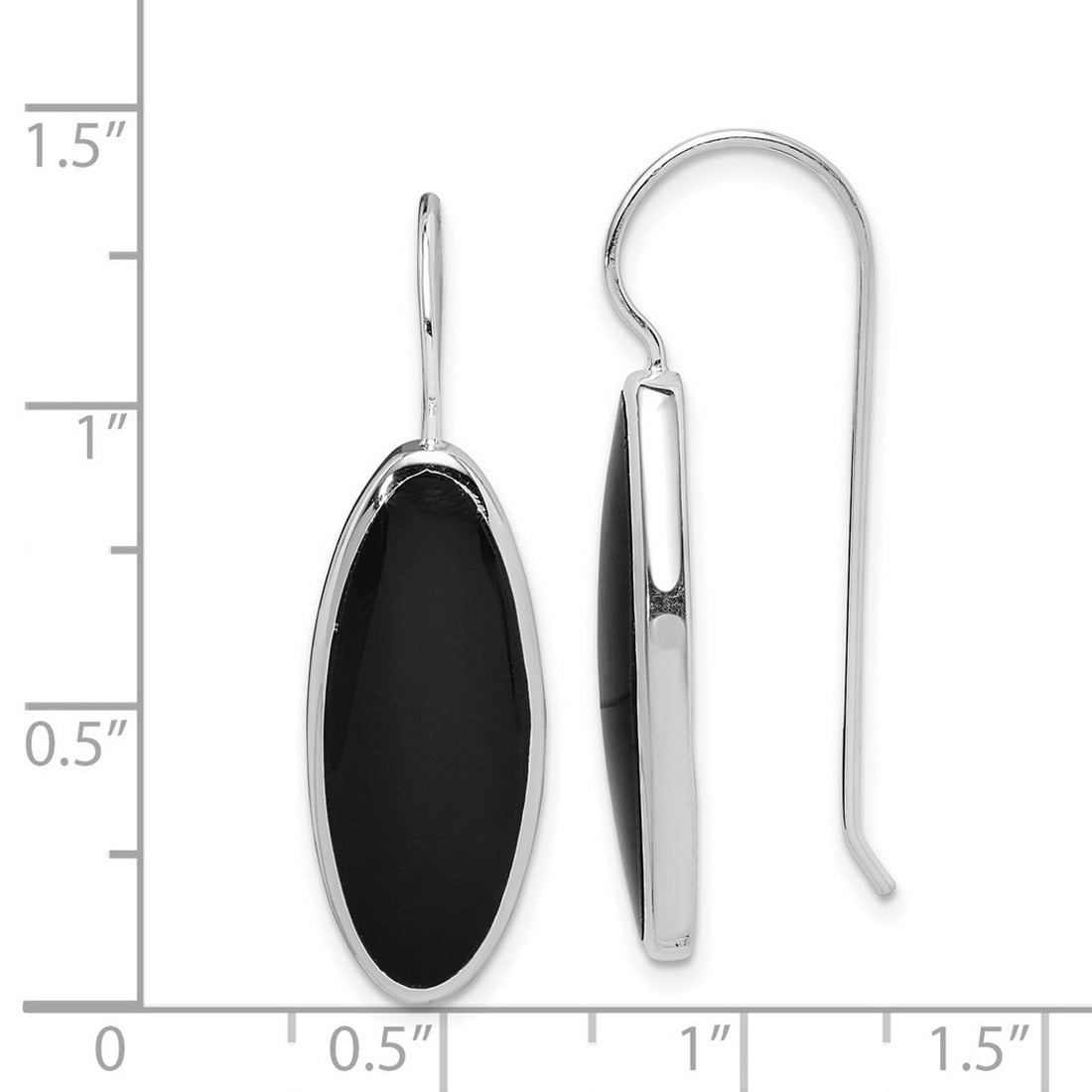 925 Sterling Silver Solid Polished Shepherd hook Fancy Simulated Onyx Earrings 35x10mm Wide Stud Earring for Women