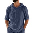 thumbnail image 2 of Men's Linen Hoodies Elbow Length Sleeve Pullover Hooded Shirts Summer Causal Beach Vacation Hoodies, 2XL, 2 of 7