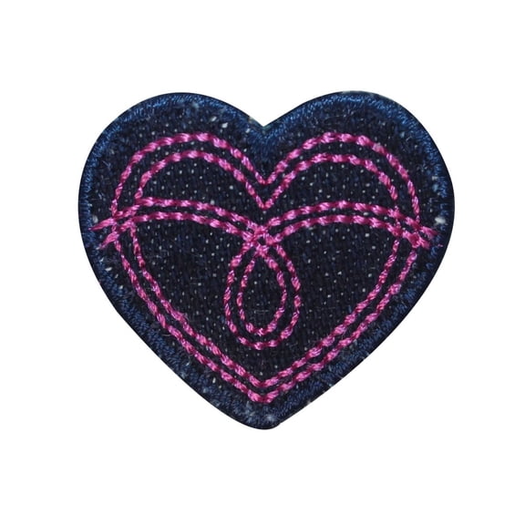 ID 3286B Jean Stitched Heart Patch Valentines Love Embroidered Iron On Applique