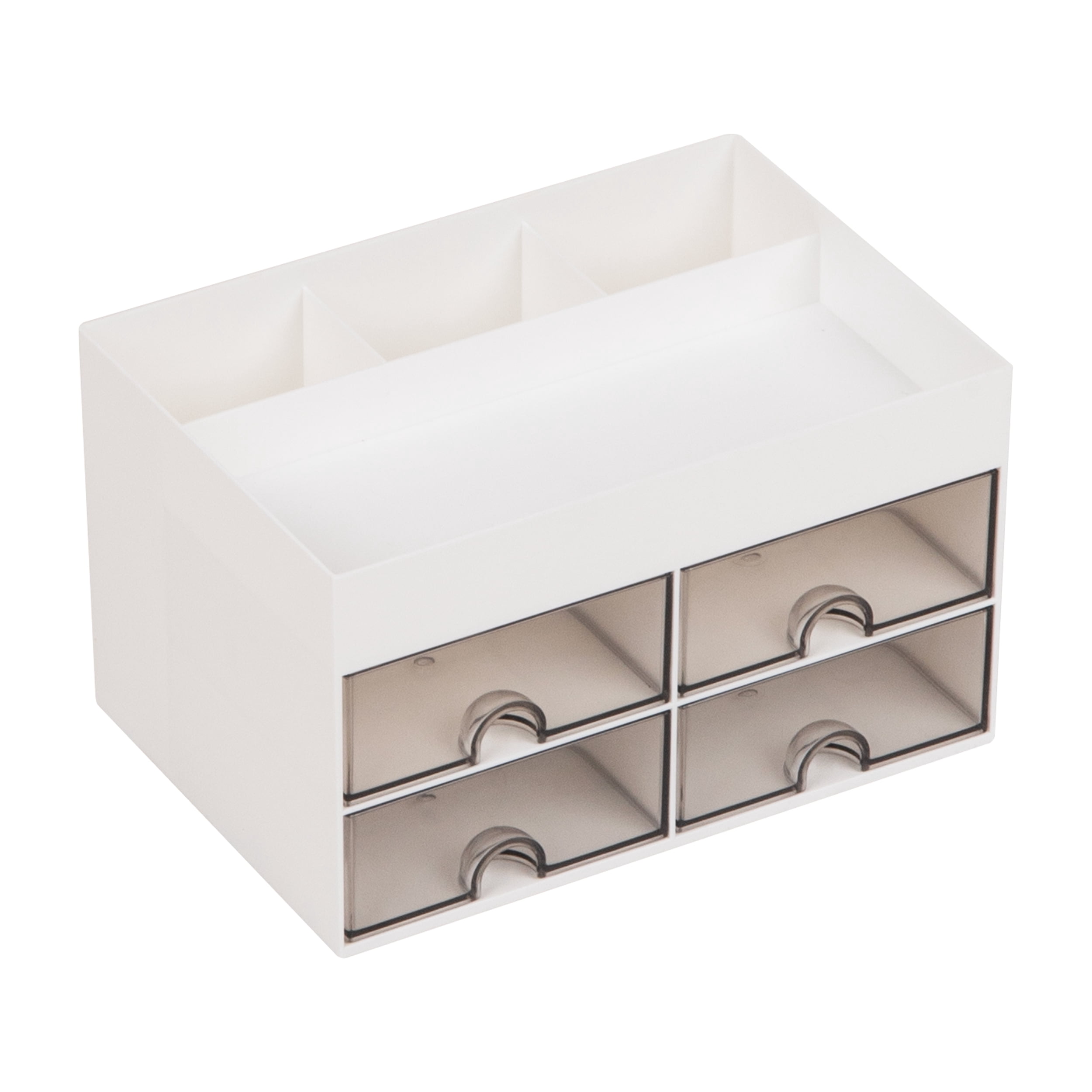Mind Reader Craft Supply Organizer with Top Tray and 4 Drawers, Desktop Storage for Pens, Scissors, Tape, Beads and Accessories, Plastic, White