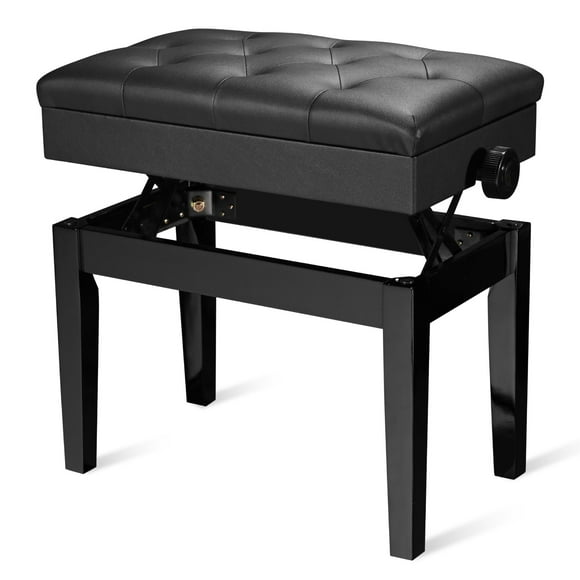 Yescom Banc de Piano Noir à Hauteur Réglable, Siège de Rangement pour Clavier Rembourré en Cuir PU