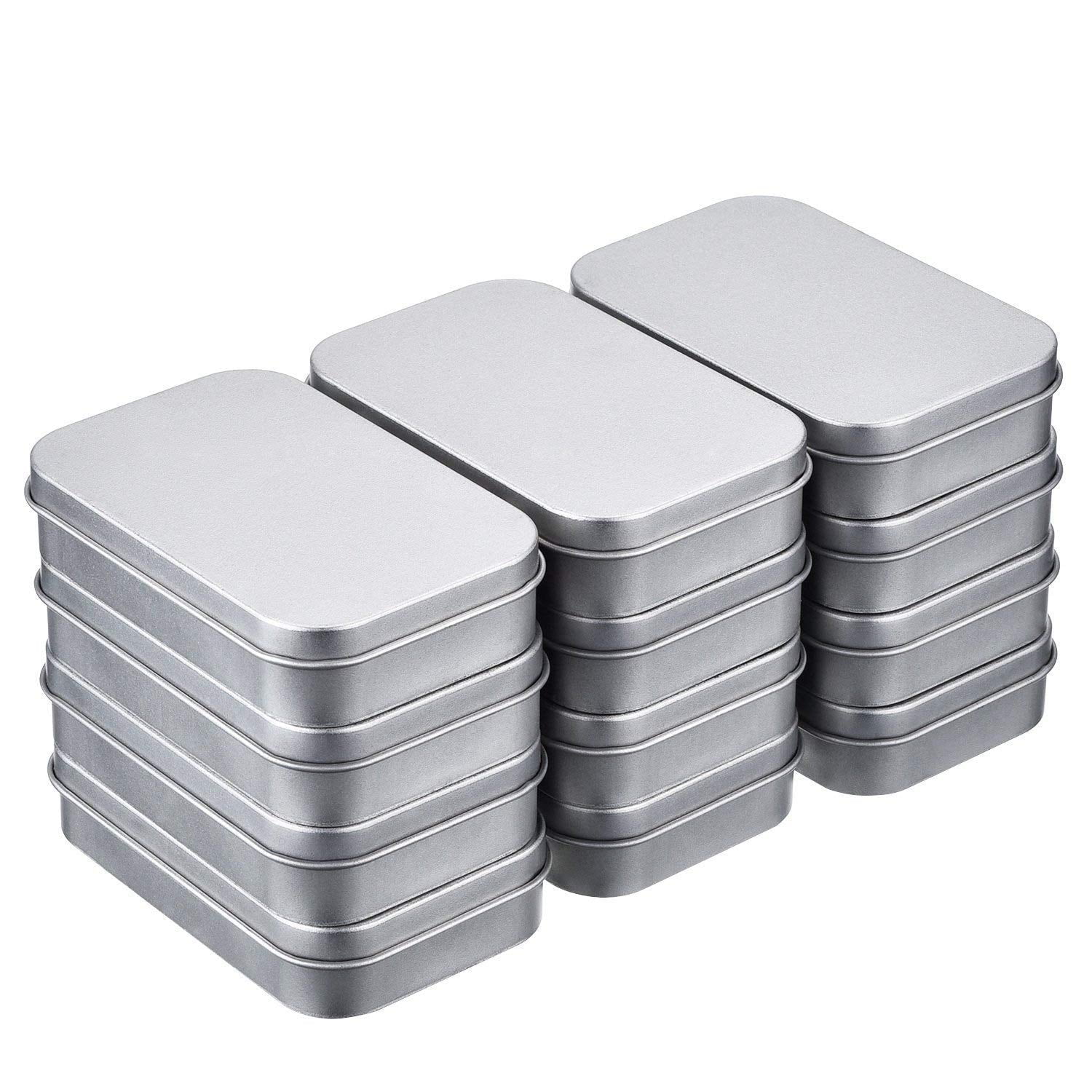 Bekith 24 Pack Metal Hinged Top Tin Box Rectangular Tin Empty Box Mini Portable Containers Small Storage Kit