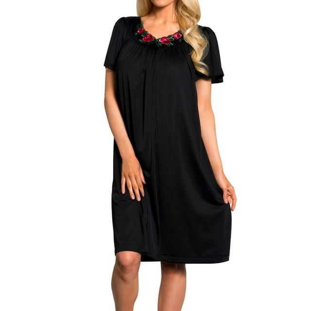 Robe à Manches Courtes pour Femmes Shadowline 36280 Petals (Noir 3X)