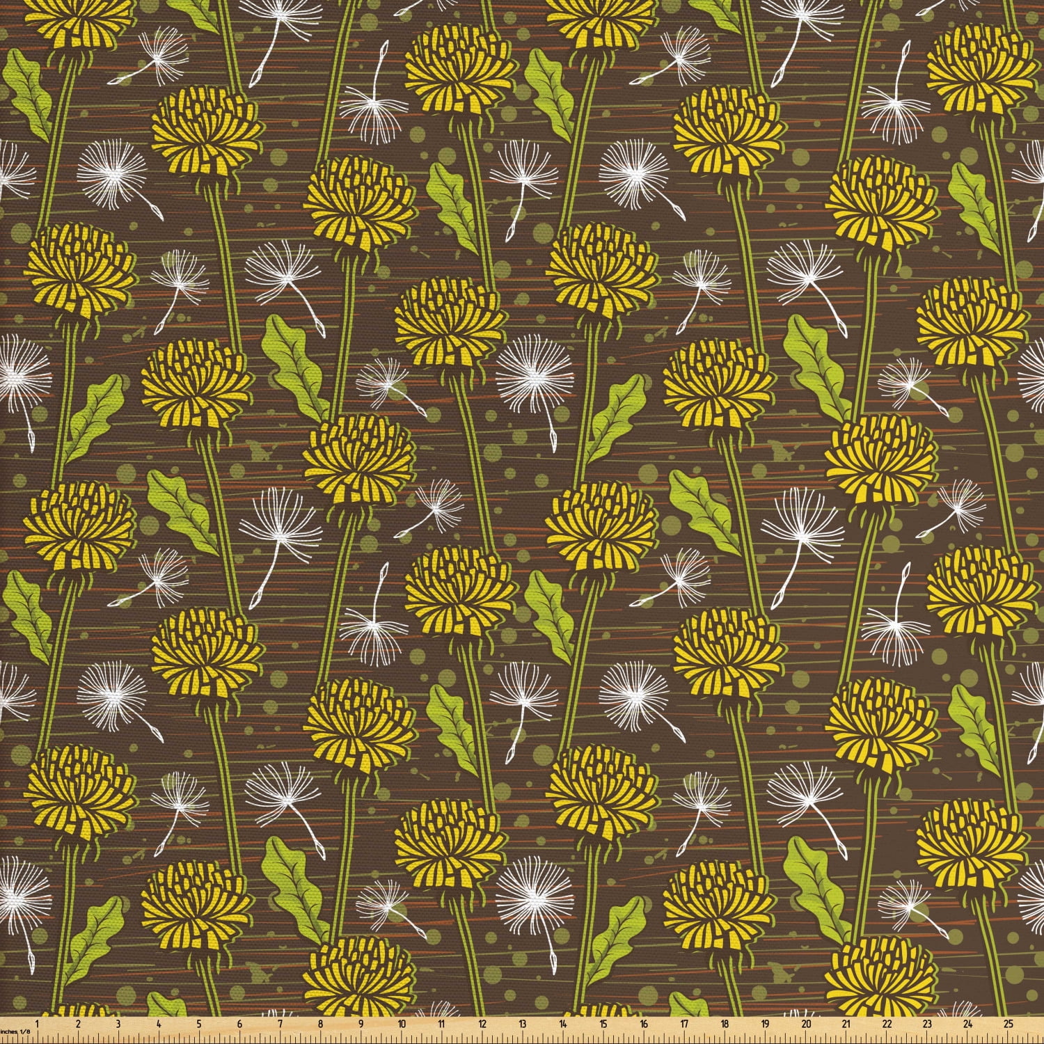 Dandelion Fabric by The Yard, Daisy Blossom Petals Buds with Leaves