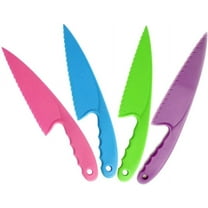 4 Pieces Plastic Cake Knives with Serrated Edges Salad Knife Tomato/Lettuce Cutter with Handle Kitchen Serving Tool for Cake, Bread, Vegetables, Fruits, Adults & Kids. Random Color