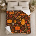 thumbnail image 5 of Pumpkin Mushroom Foliage Flower Star Autumn Botanical Pattern Flannel Blanket For Autumn Fans, Cozy Orange Brown Home Decor For Bedroom Living Room Halloween Gift, 5 of 9