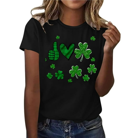 Yhmxh T-shirts for Women Ladies' Casual And Fashionable Short Sleeved Round Neck St. Patrick's Top Summer Tops for Women Short Sleeve Summer Shirts Undershirts Women's T-shirts
