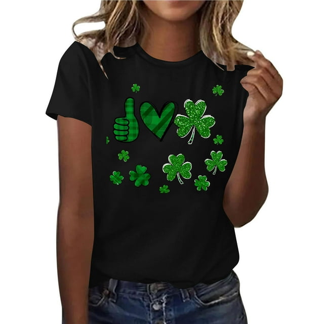 Yhmxh T-shirts pour Femmes T-shirts Décontractés et à la Mode à Manches Courtes Col Rond Haut de la Saint-Patrick Hauts d'Été pour Femmes T-shirts d'Été à Manches Courtes sous-Vêtements T-shirts pour Femmes