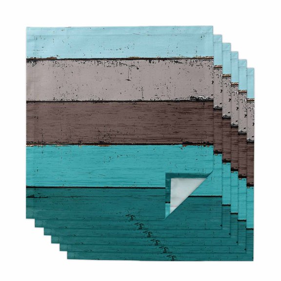 Aqua Grey Cloth Napkins, Vintage Stripe Farmhouse Wood Grain Ombre Washable and Reusable Dinner Napkins Set of 6, Table Napkin for Kitchen Party Birthday Wedding Hotel Housewarming 20"x20"