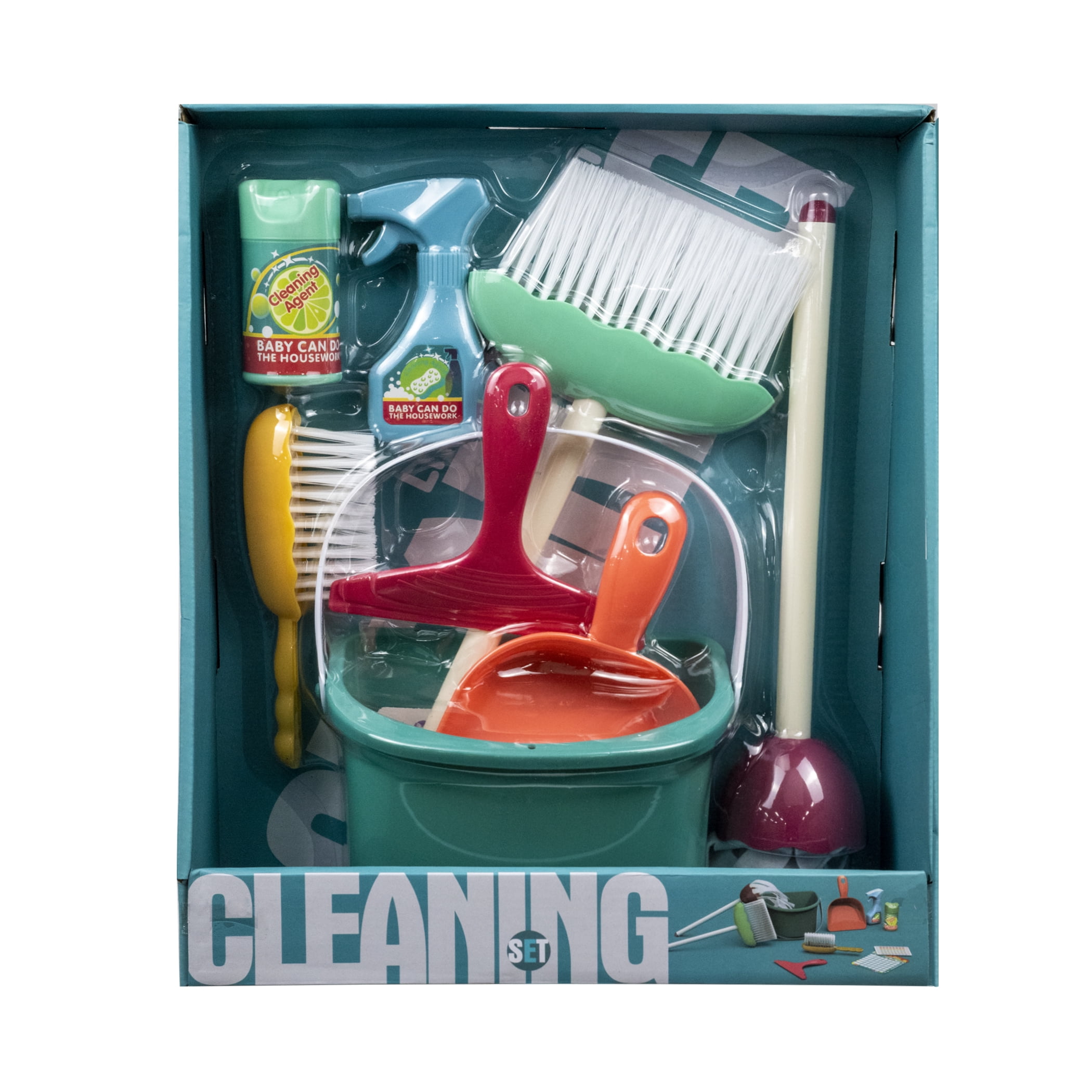 Click N Play Click N Play 10Piece Pretend Play Educational Housekeeping Cleaning Set Includes A Broom Dustpan Multicolor Duster Sponge & More Collapsible Bucket Mop 
