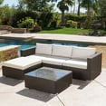 thumbnail image 2 of GDF Studio Raleigh Outdoor 5 Piece Wicker Sectional Sofa Set with Cushions, Beige, 2 of 8