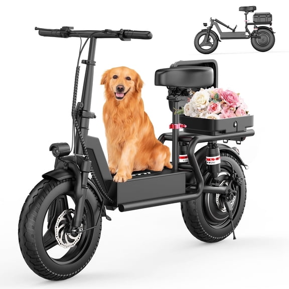Adult Electric Scooter with Cushioned Seat, 300 LBS Max Load, Pet Friendly Foldable Pet E Scooter, Detachable Front Basket & Waterproof Storage Box, 749W 48V 15AH Battery, UL2272 Certified
