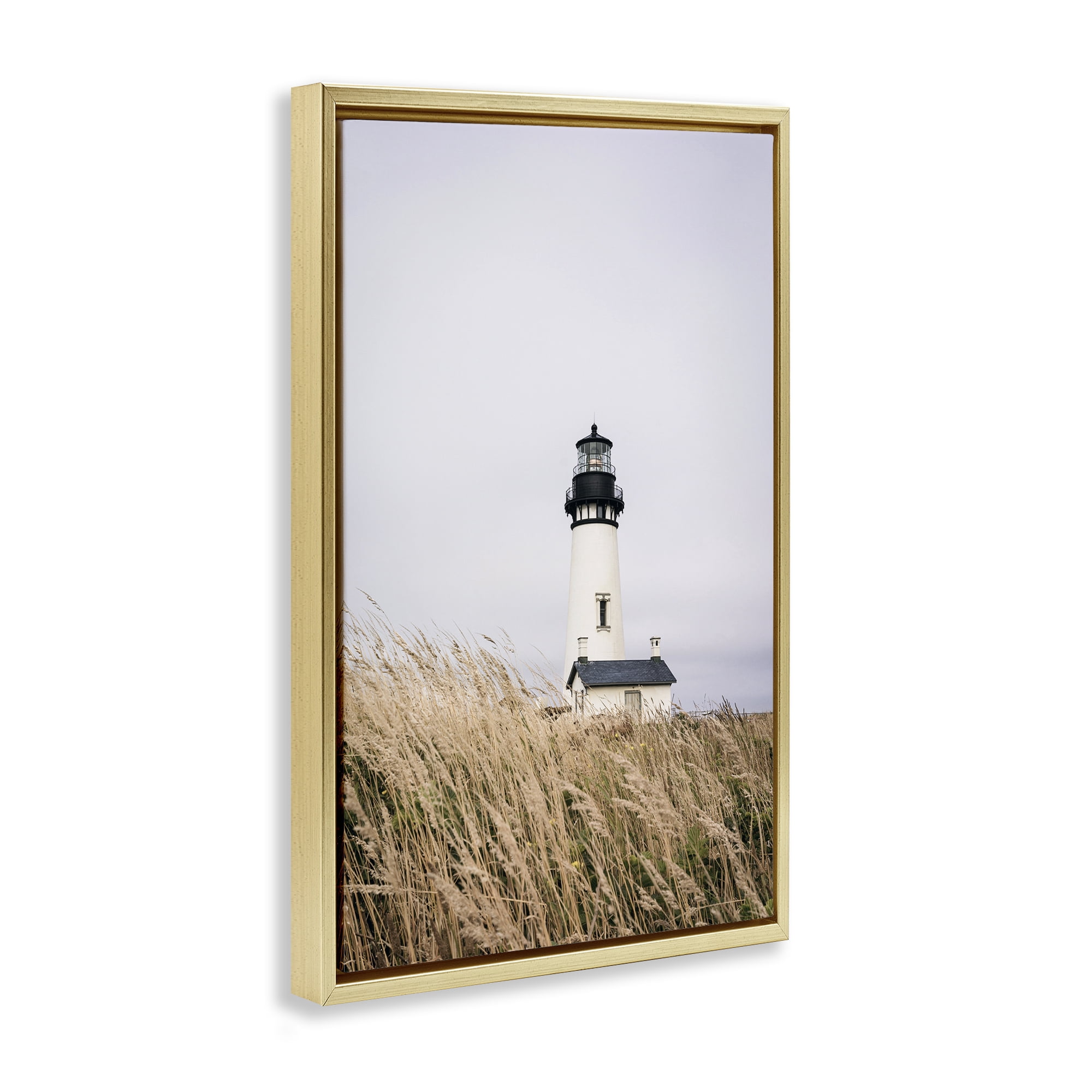 Stupell Industries Peaceful Lighthouse Scenery Landscape & Nature Photography Gold Floater Framed Canvas Art Print Wall Art, 21 x 31