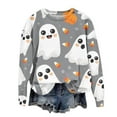 thumbnail image 4 of CLOISE Halloween Women's Sweatshirts Funny Ghost Graphic Oversized Sweatshirts Fall Long Sleeve Crewneck Hoodies Shirts Tunic Drop Shoulder Blouses Holiday Party Outfits Gray XL Treat, 4 of 4
