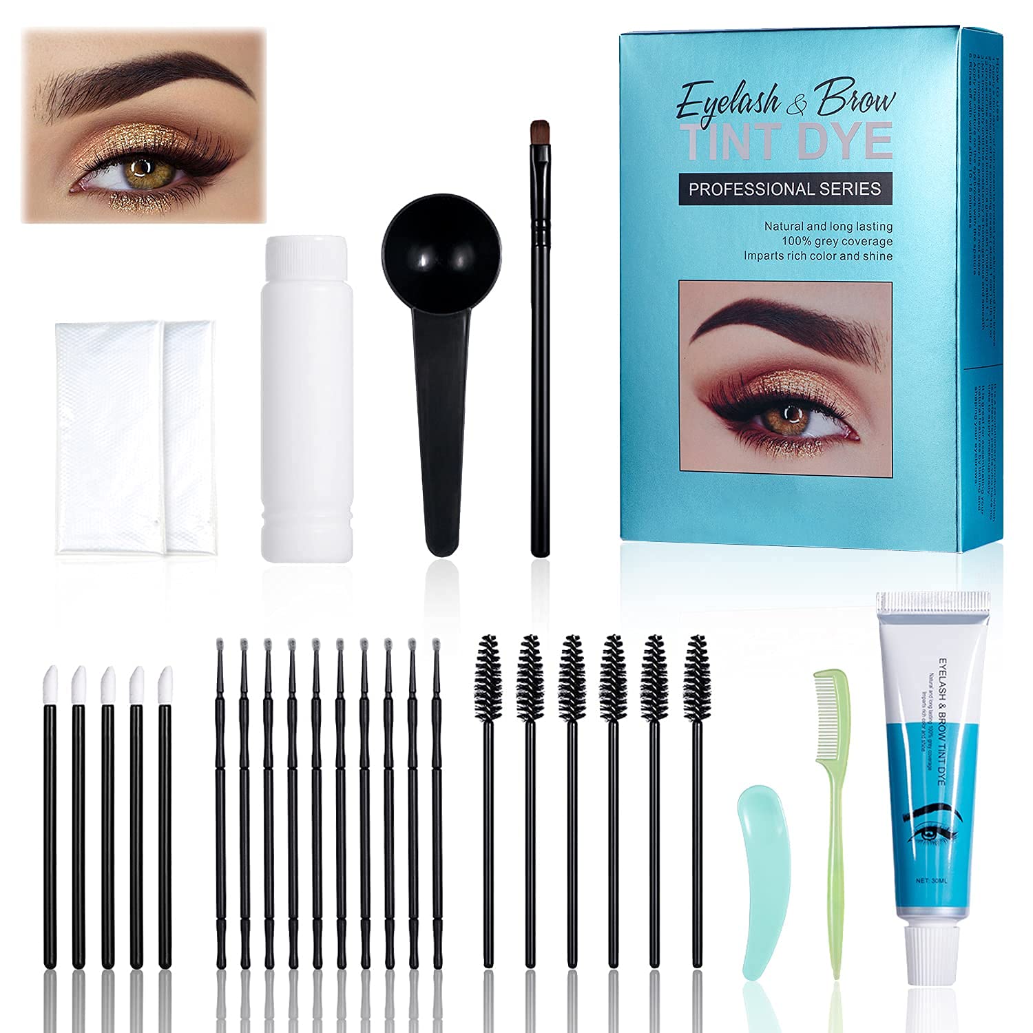 Eyebrow Dye Kit,Professional Eyebrow Color Tint Kit, Brown Semi