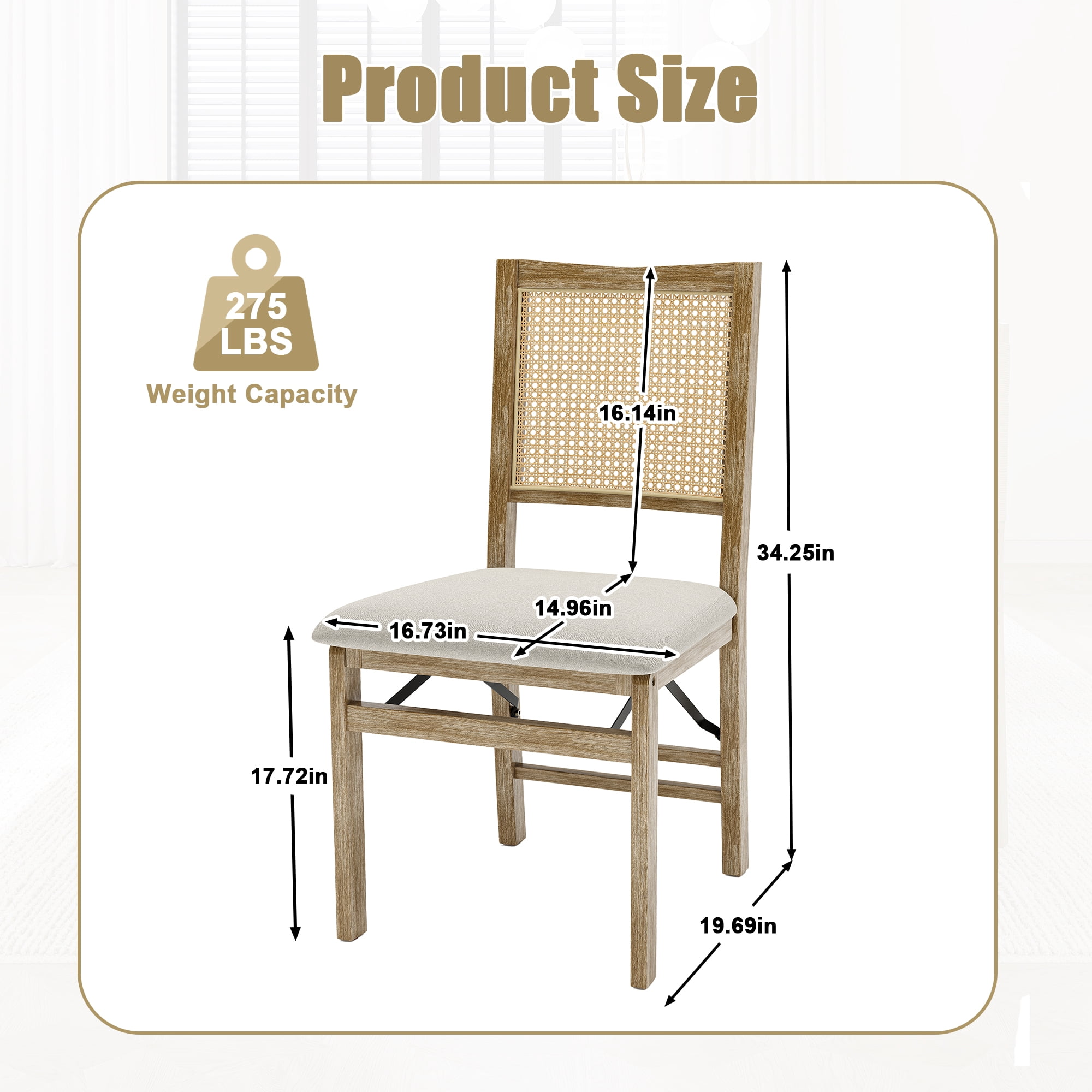 MOONMISS Scandinavian Style Solid Wood Frame Folding Dining Chair(set of 2) for Kitchen,Living Room