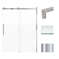 Transolid MBDT607608FL-R-PC Madeline 60 in. W x 76 in. H Frameless Sliding Barn Shower Door with Fixed Panel in Polished Chrome with Frosted Glass and Riley Handles