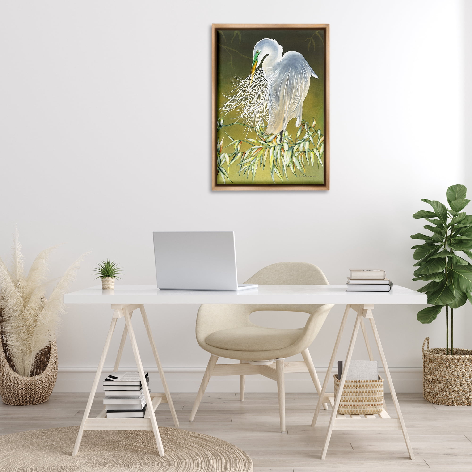 Stupell Industries Heron with Detailed Feathers Animals & Insects Painting Brown Floater Framed Canvas Art Print Wall Art, 21 x 31