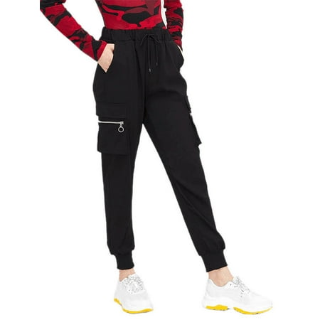 - Women Zipper Casual Pants Cargo Combat Running Sport Baggy Dance Jogger Trousers