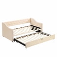 thumbnail image 5 of Twin Upholstered Daybed with Pop-Up Trundle, Convertible Twin to King Guest Bed, Velvet Day Bed Frame with Tufted Backrest and Armrests, No Box Spring Required, Beige, 5 of 13