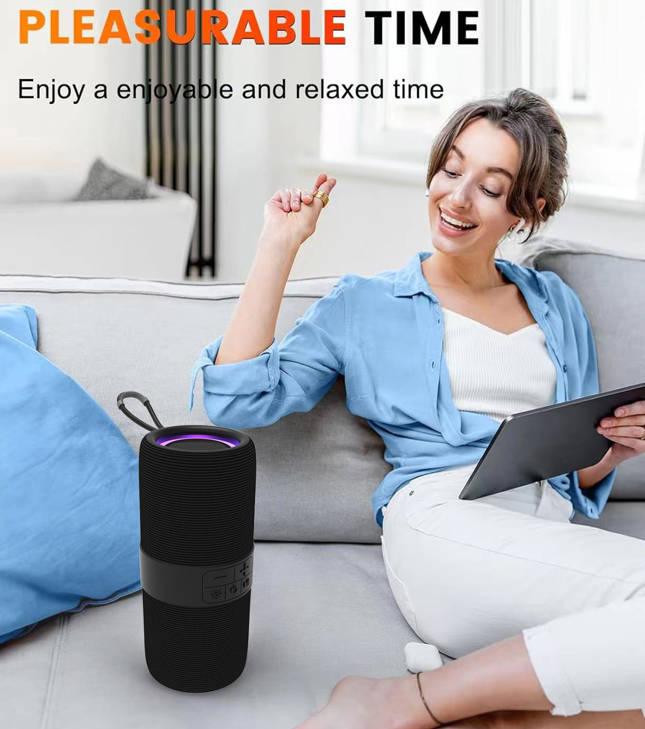 Ficcug Portable Bluetooth Speaker, Waterproof, LED Lights photo 8