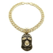 Iced Goon Mask Hip Hop Pendant 10mm/18",20",24" Ice Bling Miami Cuban Chain Fashion Necklace (18" Gold )