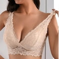 thumbnail image 5 of JSGEK Women Floral Lace Bra and Panty Set Plunge Neckline Adjustable Straps Intimate Lingerie for Bedroom Wear Beige M, 5 of 6