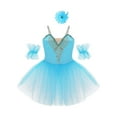 thumbnail image 3 of TiaoBug Girls Professional Ballet Leotards Tutu Dress Ballerina Swan Lake Competition Dancewear Light Blue 13-14, 3 of 7