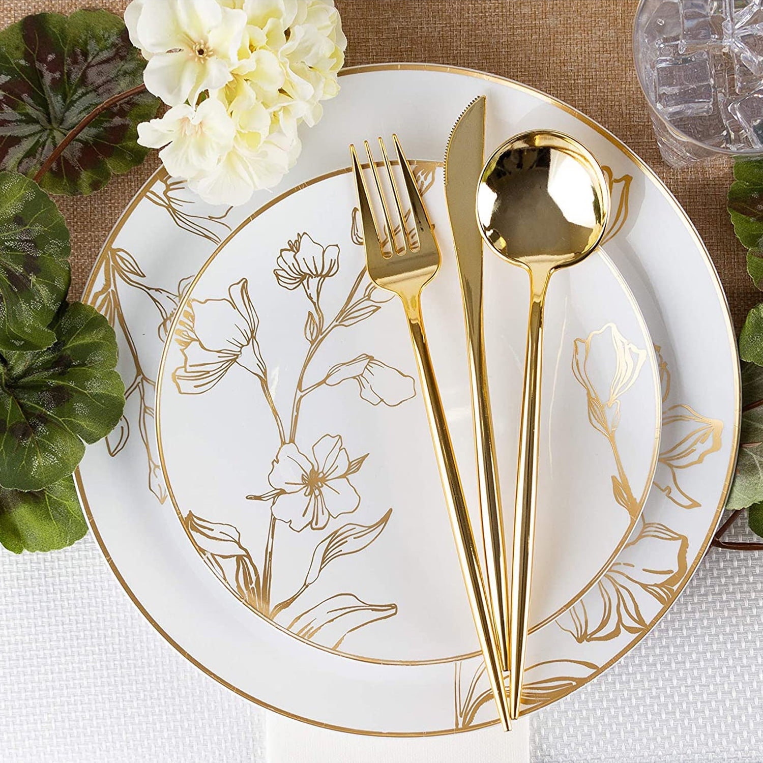 Neo Classic White • Gold Plastic Cutlery Set  32 Pieces - Luxe Party NYC –  Elegance - Fine Tableware