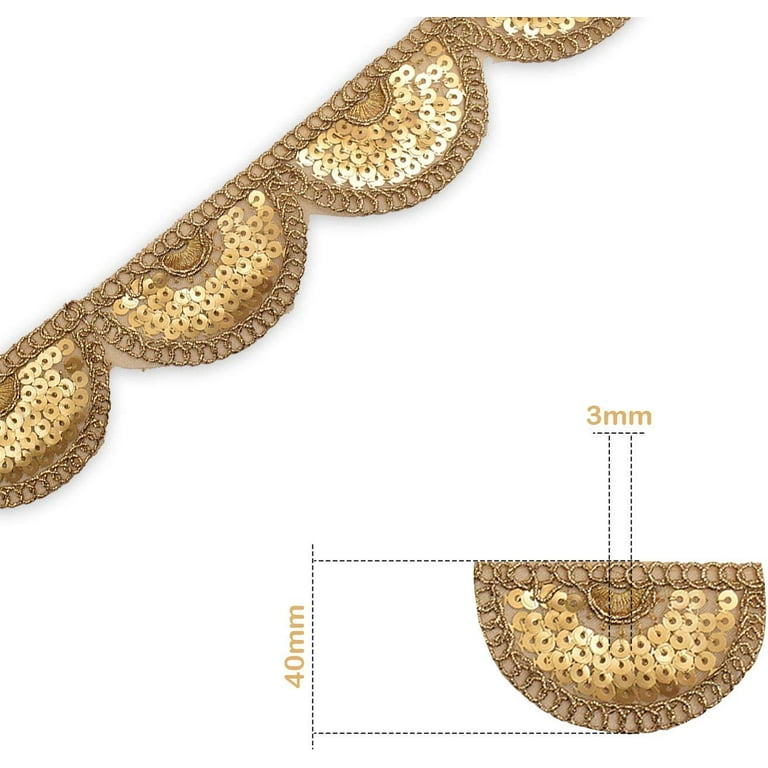 Wholesale PH PandaHall 18.6 Yard Sequinned Lace Trim Golden Beaded Lace  Trim 1.3 Sequins Ribbon Vintage Decorative Sewing Fabric Wave-Shaped Lace  Ribbon for Wedding Craft Party Dress Hair Hat Bag Decoration 