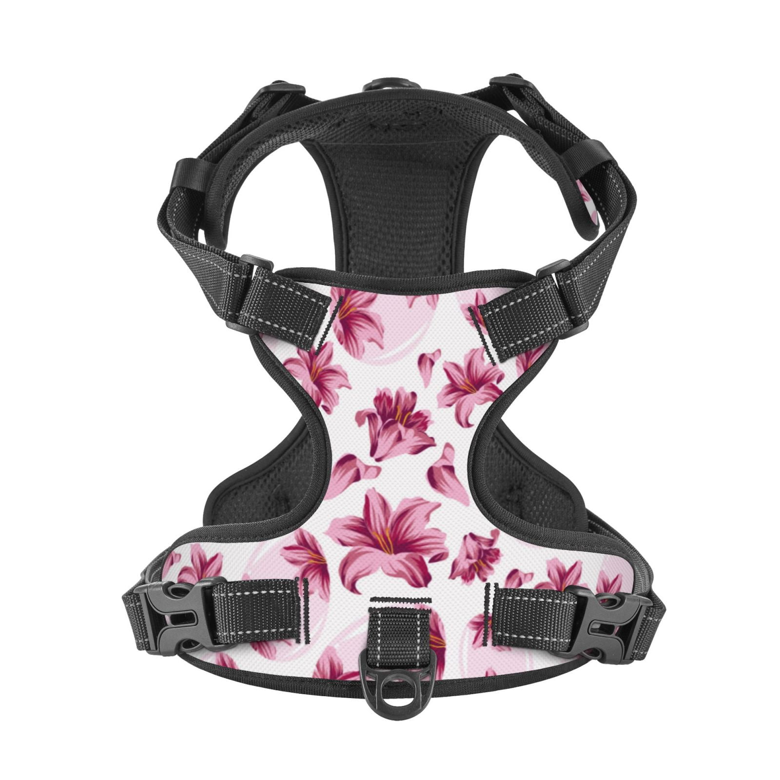 Kdxio Lilies Flowers Print No Pull Dog Harness Adjustable Reflective Oxford Easy Control Medium Large Dog Harness for Training and Everyday-Large