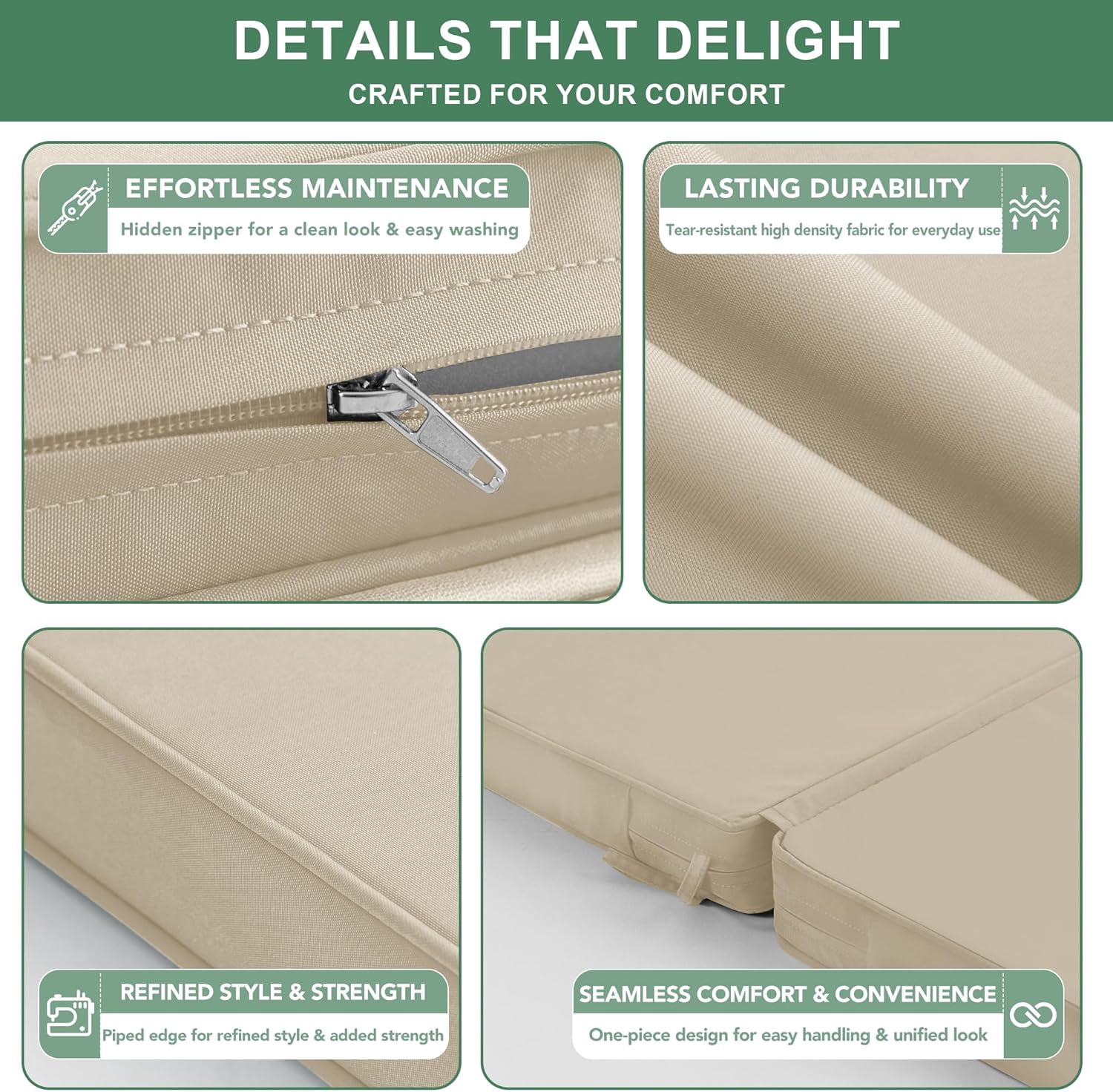 Outdoor Dining Chair Cushions 4 Pack, Water Resistant High Back Patio Seat Cushion Set with Ties, Removable Covers, Non-Slip Bottom for Garden Lawn Patio Furniture, 44 x 20 Inch, Cream