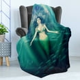 thumbnail image 4 of Mermaid Soft Flannel Fleece Throw Blanket, Fairytale Mermaid with Fish in Sunbeams Sun Rays Underwater World, Cozy Plush for Indoor and Outdoor Use, 50" x 60", Green Aqua Purple, by Ambesonne, 4 of 5