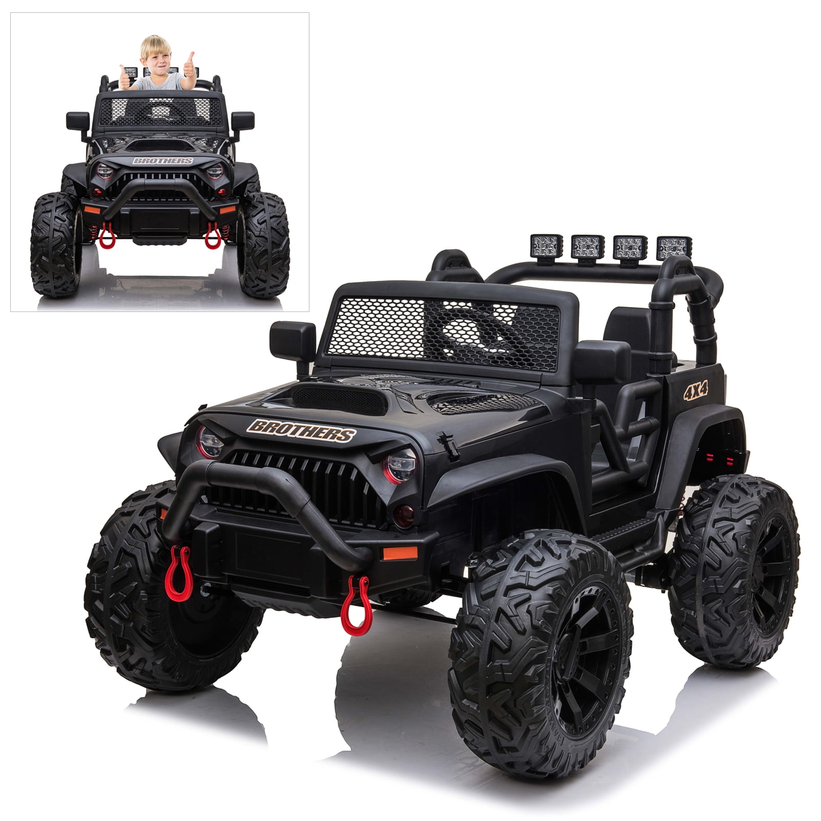 Ride On Car Double Drive Parent Remote Control Kids Vehicles with Steering Wheel, Foot Pedal