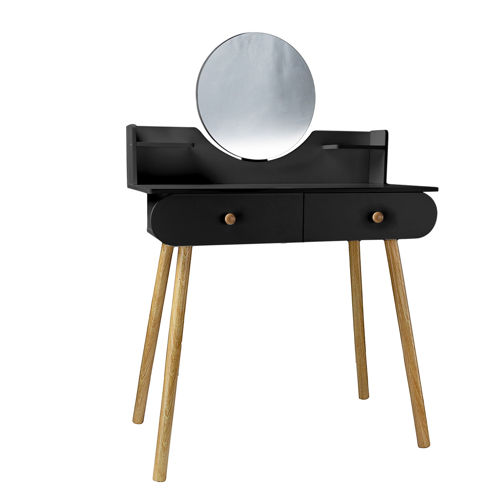 SIMANLI Black Vanity Desk Set with Mirror, Modern Makeup Vanity Dressing Desk with 2 Drawers & 2 Shelves (Without Stool)