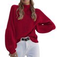 thumbnail image 1 of Gibobby suéteres de invierno de punto Suéteres de cuello para mujer de punto de manga larga Suéter Jumper Tops (Rojo, L), 1 of 5