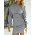 thumbnail image 3 of FANCYINN Womens Sweatshirt Fitted Bodycon Dress & Long Puffy Sleeves Stand Neck Mini Dress Grey L, 3 of 7